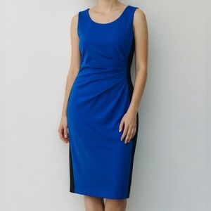 Tahari Black & Royal Blue color block midi Sheath Dress
